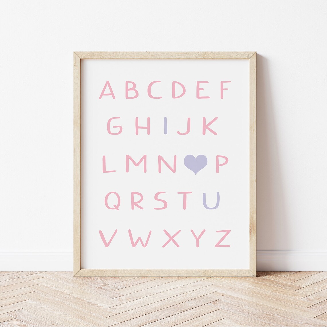 Pink Alphabet ABC Letters Heart Purple Girls Nursery Learning Poster - Image 3