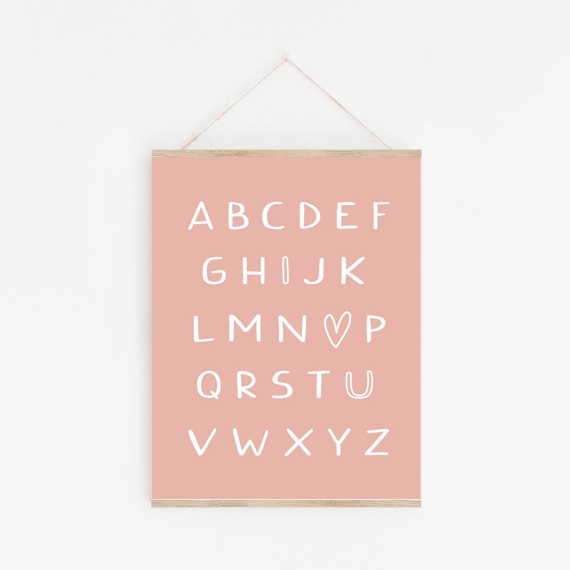 Blush Pink ABC Alphabet Letters Heart Nursery Playroom Wall Poster - Image 3