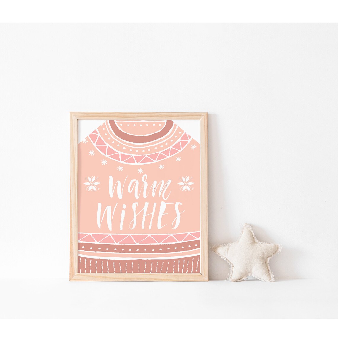 Warm Wishes Pink Christmas Sweater Pattern Hand Lettered Wall Art - Image 3