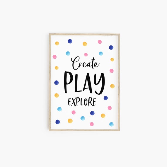 Create Play Explore Kids Wall Art, Polka Dot Art Print