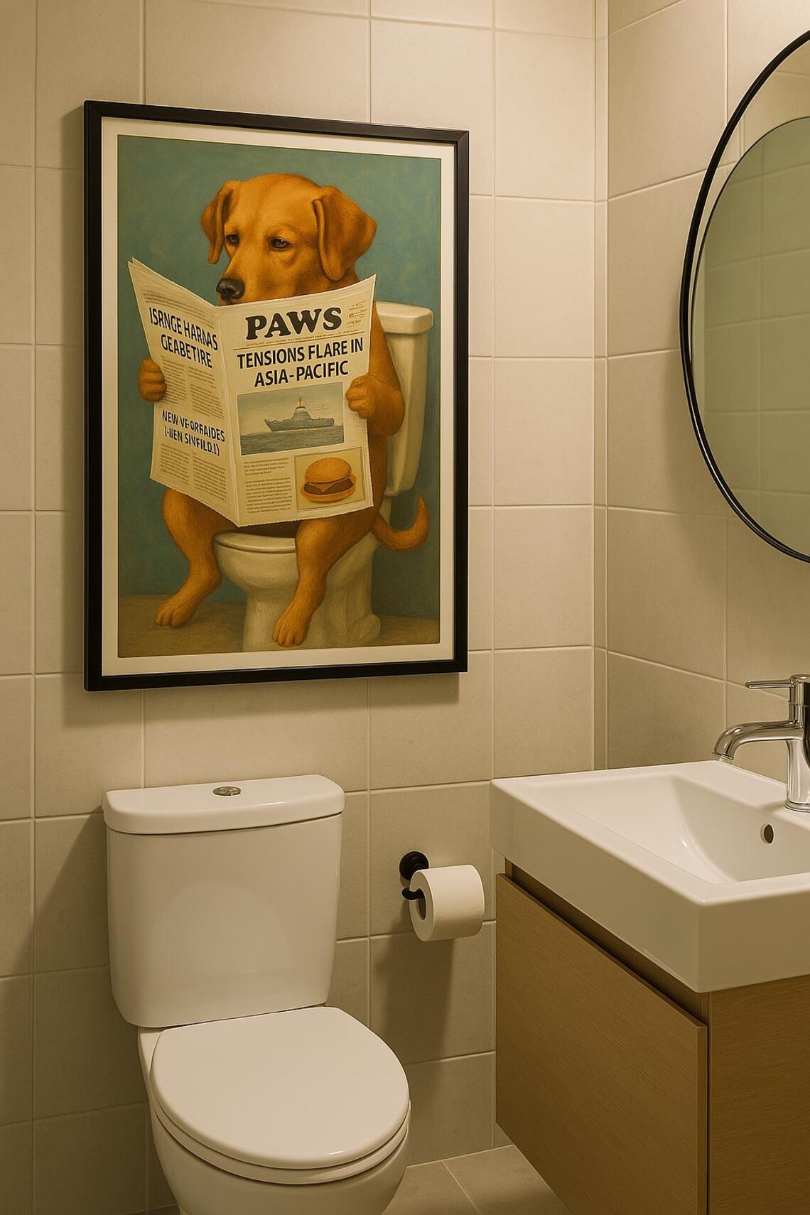 Decorative Vintage Bathroom Posters, Dog News
