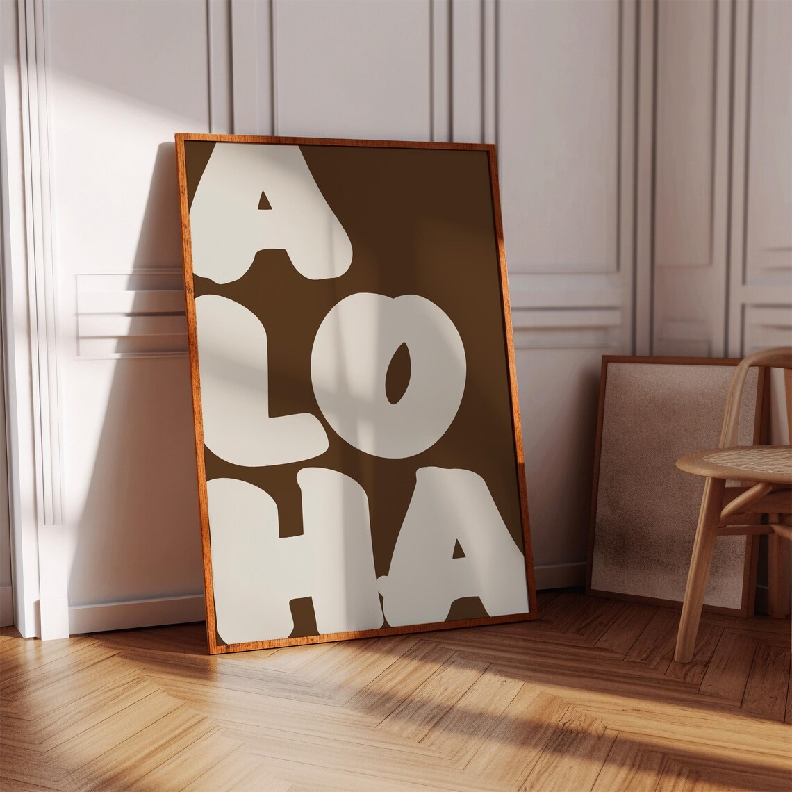 Aloha Big Bubble Letters Brown Retro Coastal Typography Poster