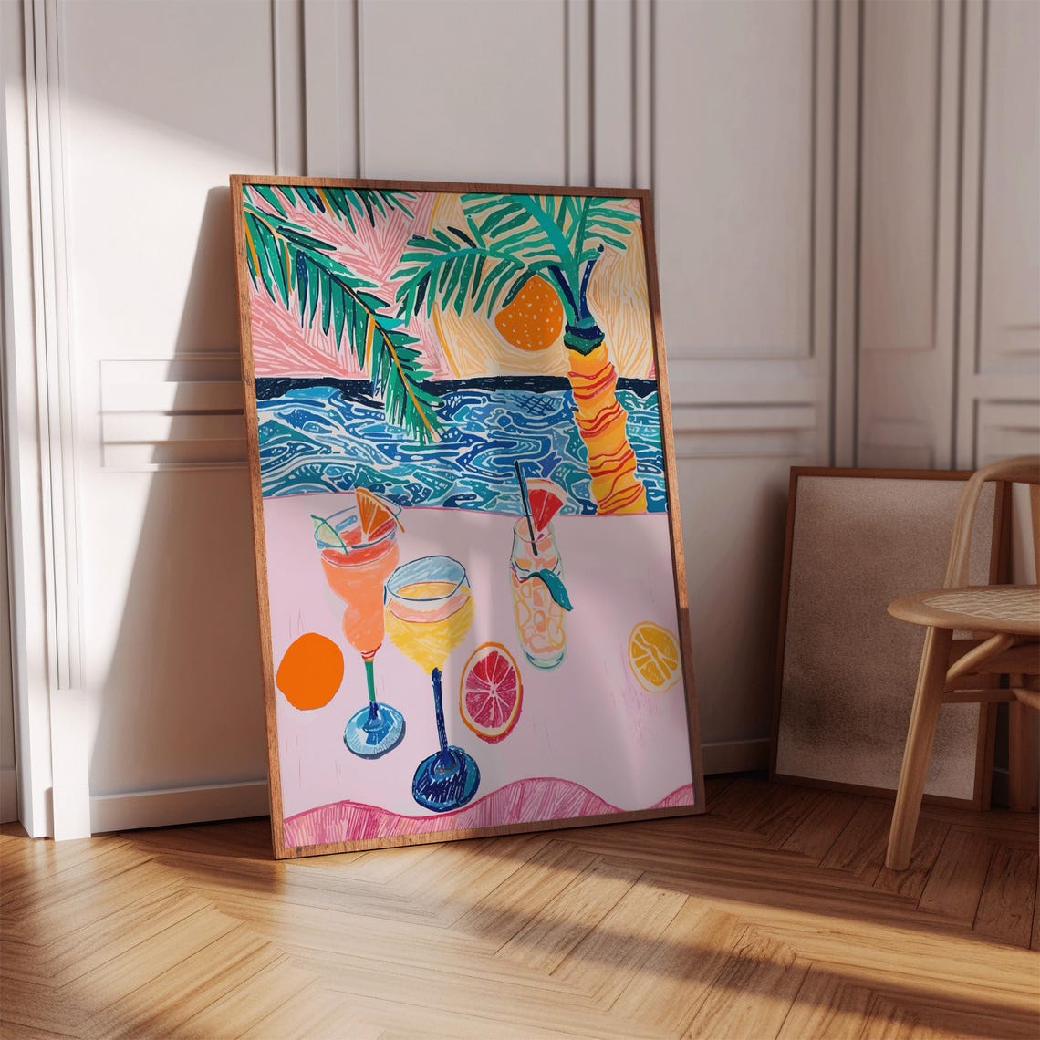 Pink Aperol Spritz Beach Summer Cocktail Retro Aesthetic Poster