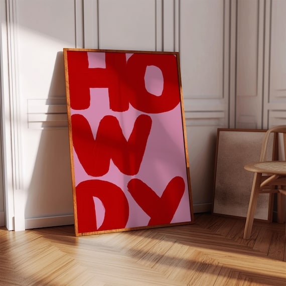 Howdy Red Chunky Letters Pink Coastal Cowgirl Typography Poster