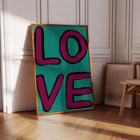Love Hand Drawn Teal Purple Bold Lettering Modern Quote Poster
