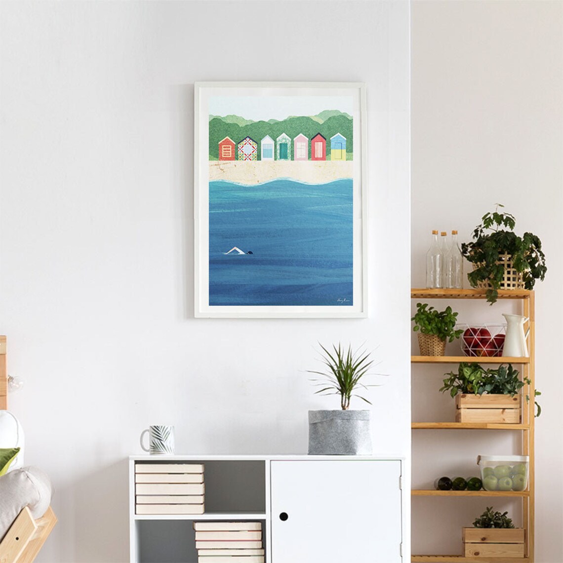 Beach Huts by Henry Rivers, Coastal Art Print - Image 4