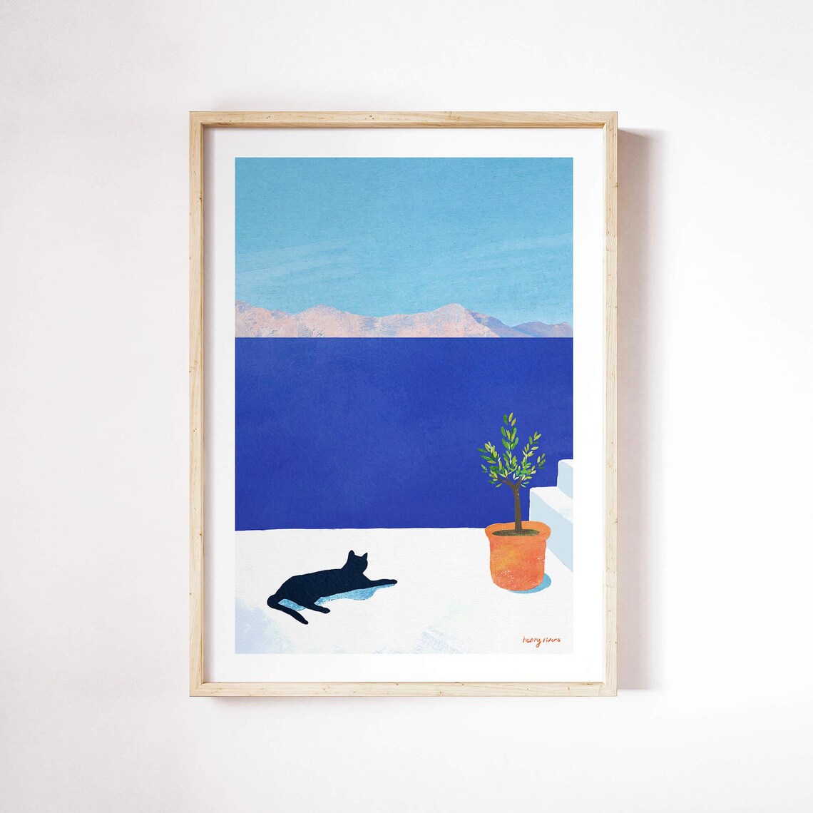 Henry Rivers Black Cat, Greek Villa Travel Poster