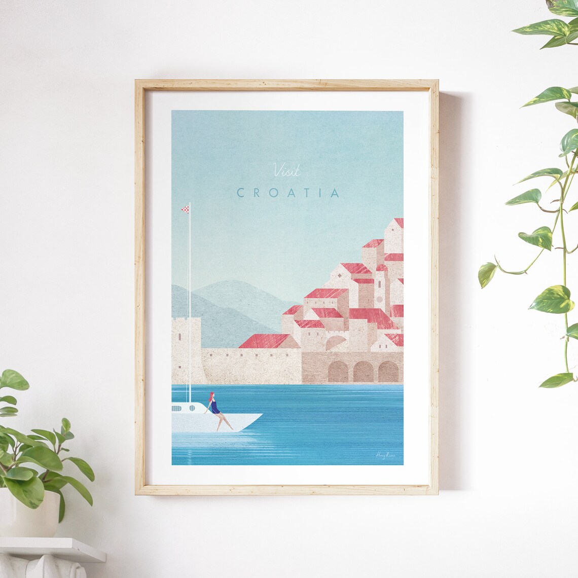 Croatia Vintage Travel Poster, Minimalist Landscape