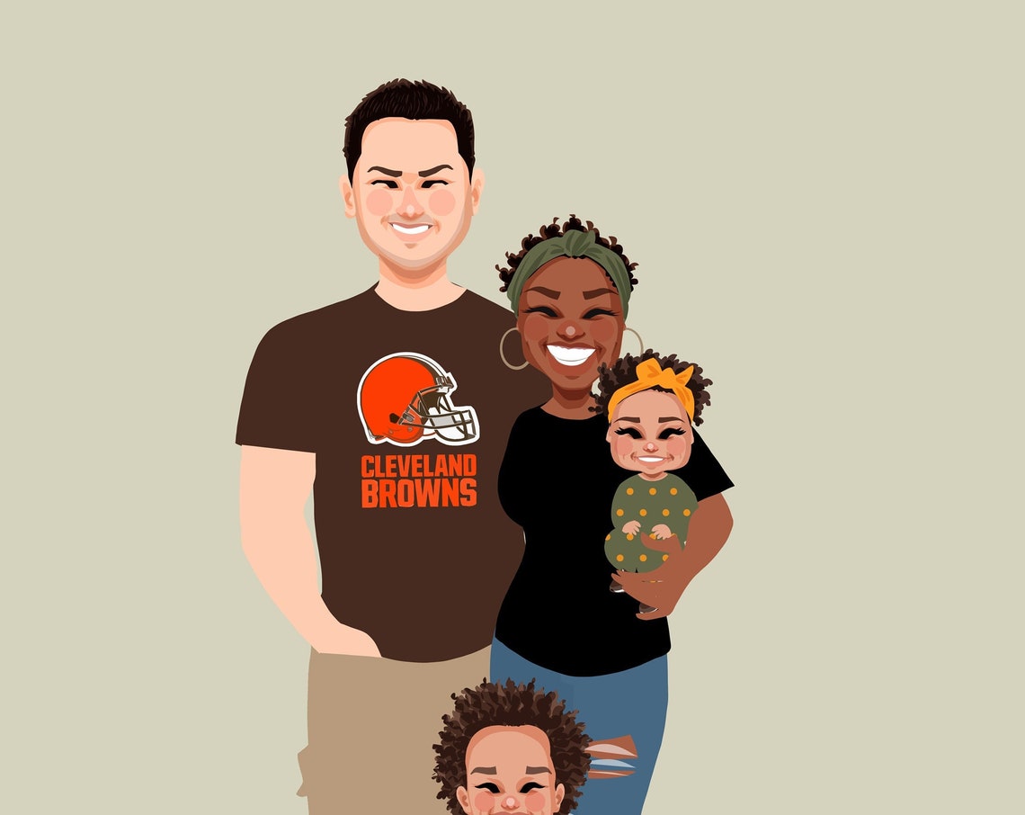 Custom Faceless Cartoon Family Portrait of Four From Photo Wall Art - Image 4