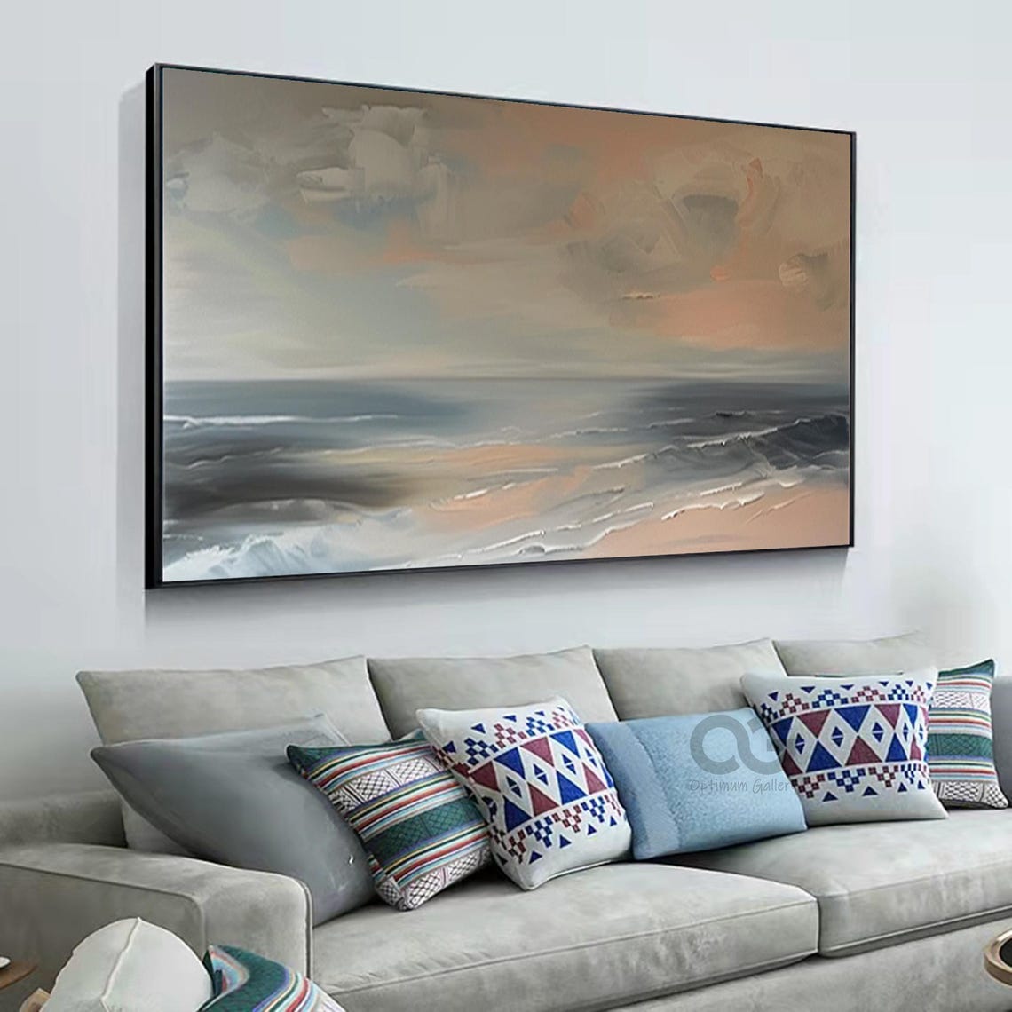 Blush Pink Ocean Sunset Waves Panoramic Impressionist Seascape Poster - Image 5