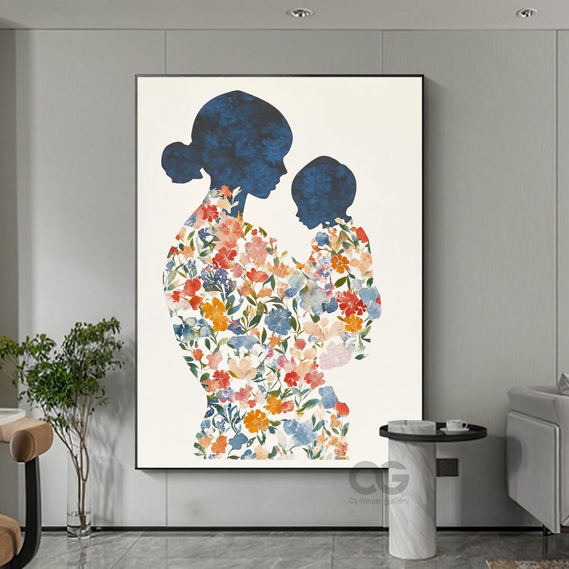 Original Beautiful Mother And Daughter Painting On 3d Textured Flower Wall Art Floral Beauty Painting Fashion Wall Decor Gift For Mom - Image 5