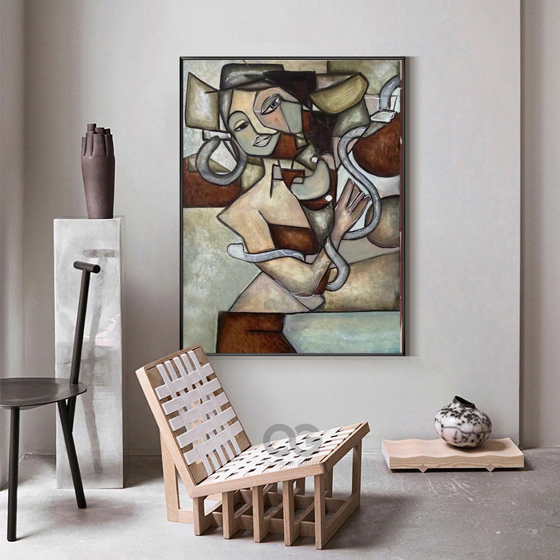 Cubist Woman Olive Brown Portrait Picasso Style Abstract Figurative Art Poster - Image 3
