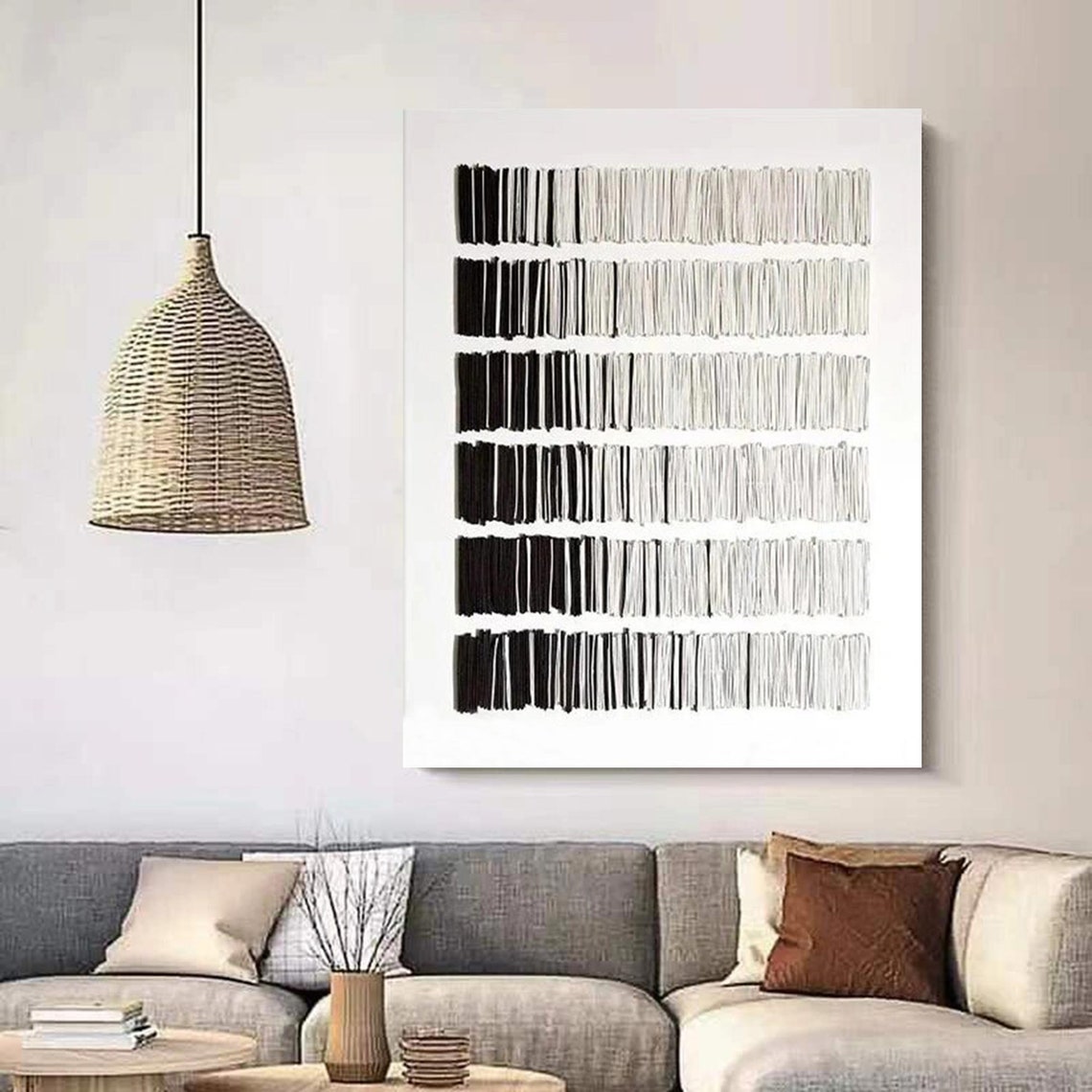 Black Grey Brushstroke Bands Gradient Stripe Modern Wall Art Poster - Image 3