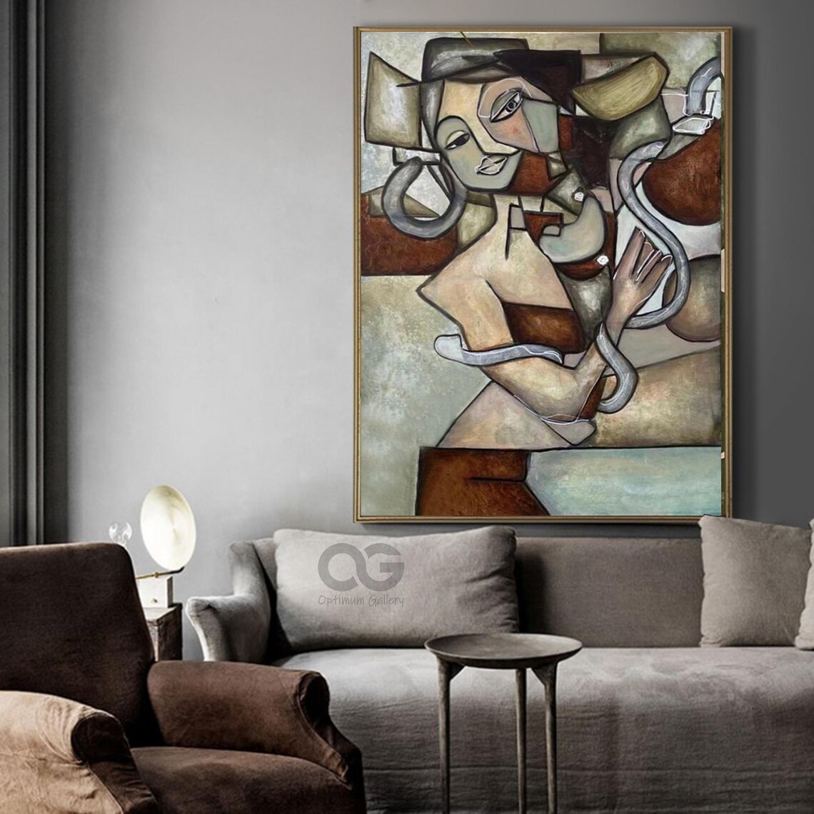 Cubist Woman Olive Brown Portrait Picasso Style Abstract Figurative Art Poster - Image 5