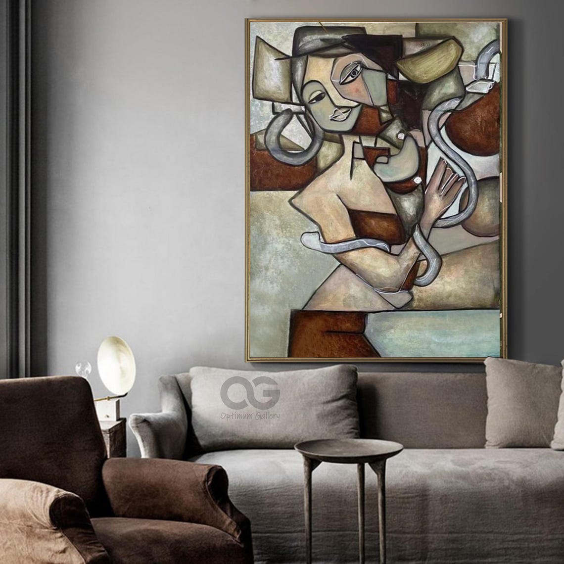 Large Abstract Lady Painting Brown And Green Woman Painting Woman Face Artwork Picasso Style Portrait Painting Figurative Art Wall Decor - Image 5