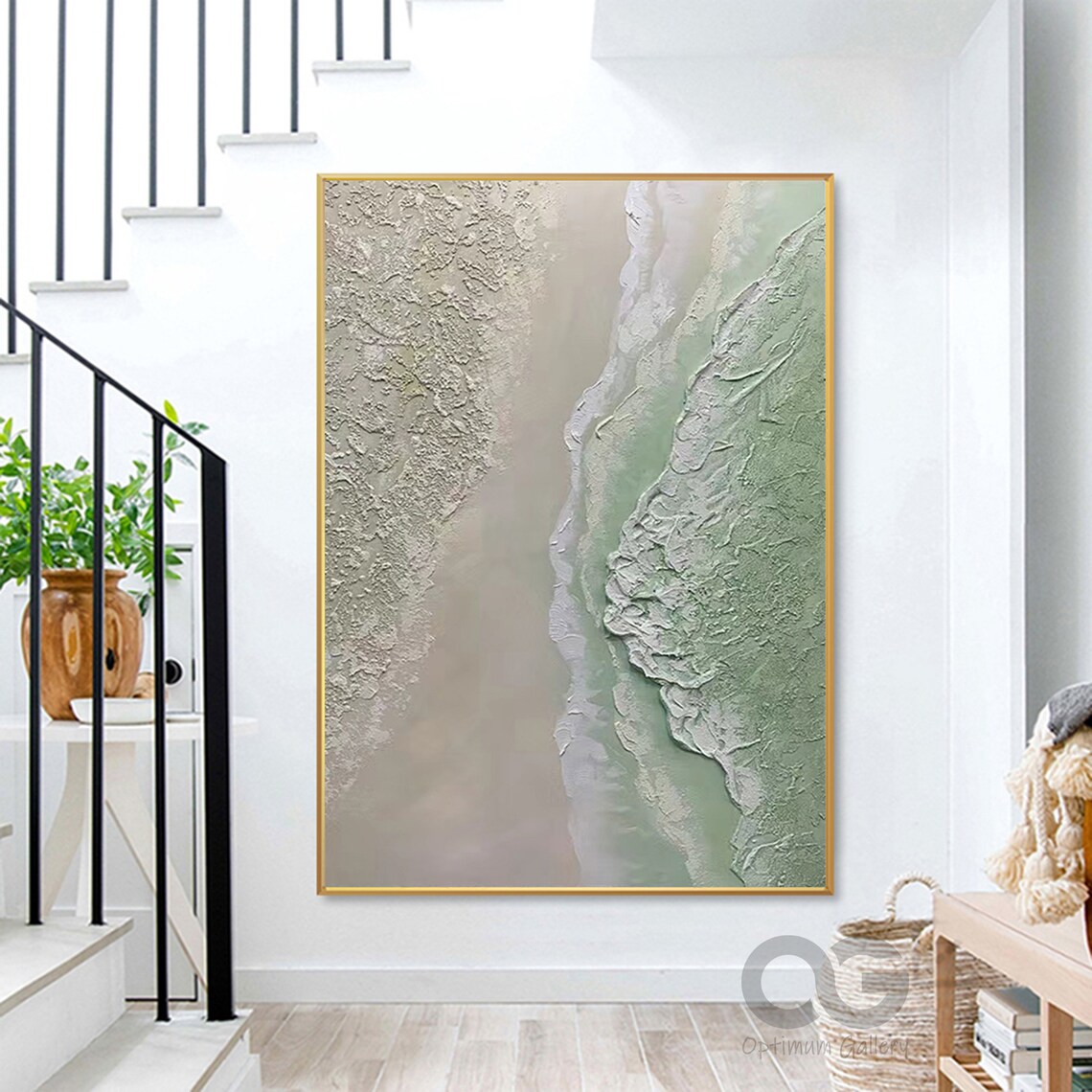 Abstract Green Beach Wave Art Print, Coastal Decor