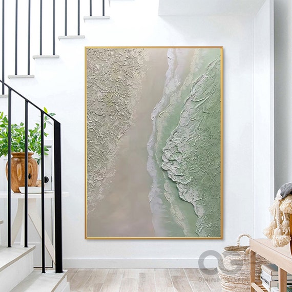 Abstract Green Beach Wave Art Print, Coastal Decor