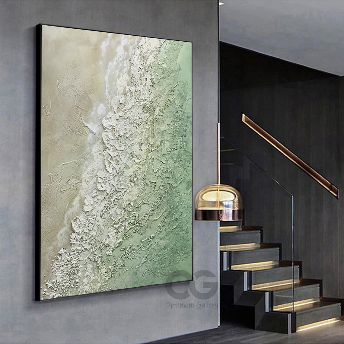Green Cream Foam Wave Abstract 3D Textured Coastal Beach Art Poster - Image 4