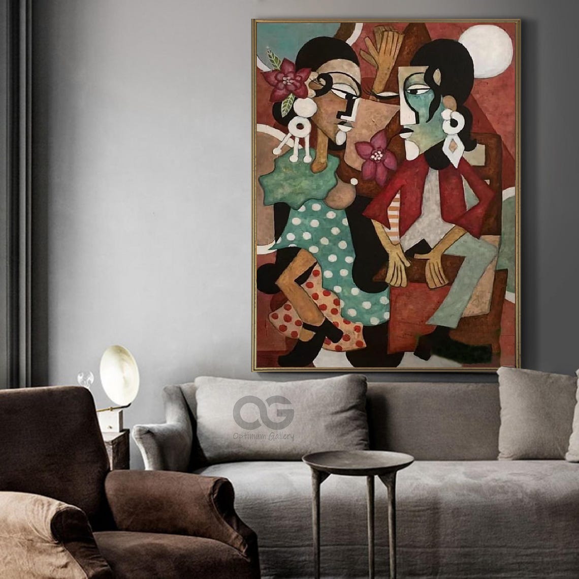Large Abstract Ladies Painting Brown And Green Woman Painting Woman Face Artwork Picasso Style Portrait Painting Figurative Art Wall Decor - Image 5