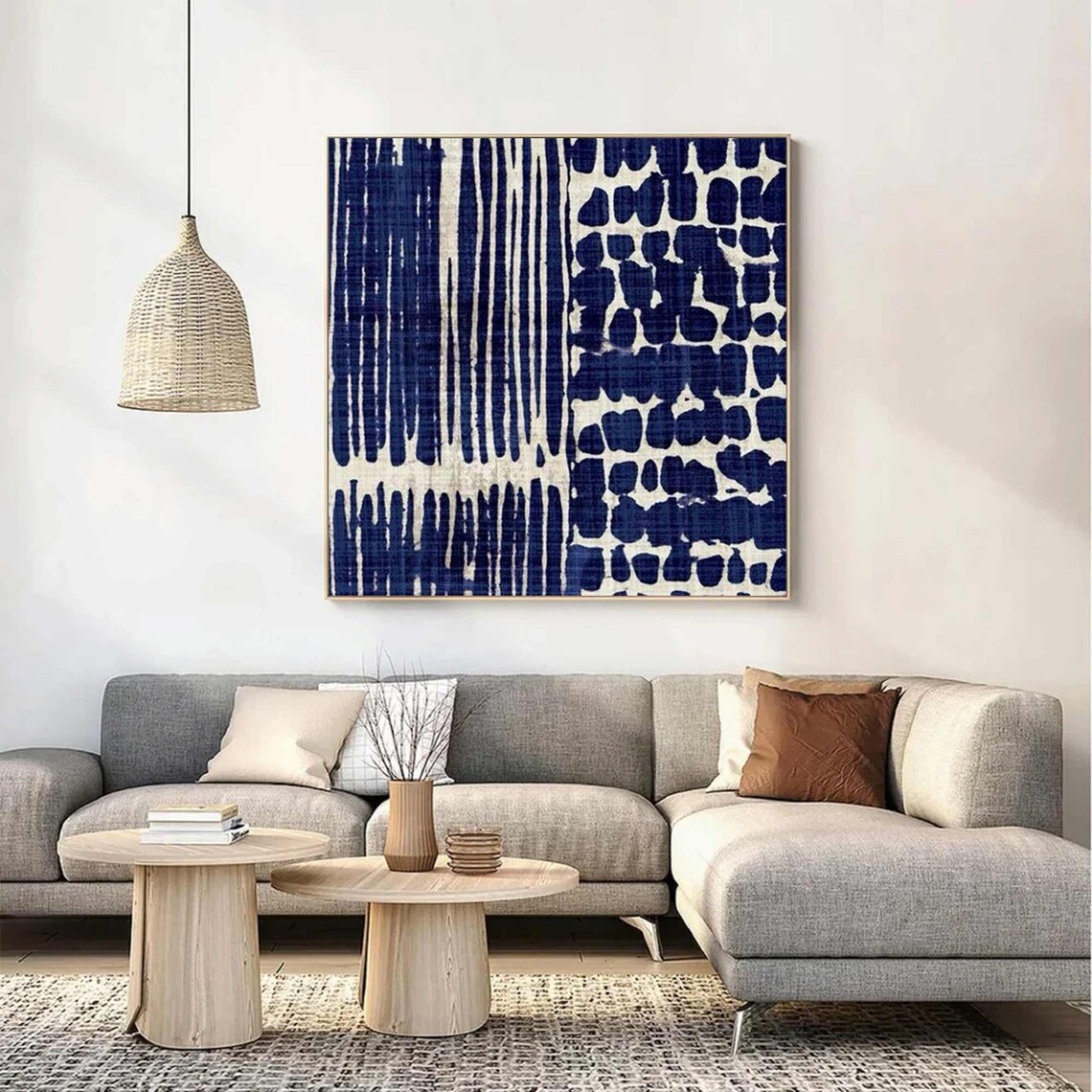 Abstract Art, Modern Navy Blue Beige Wall Art Print - Image 2