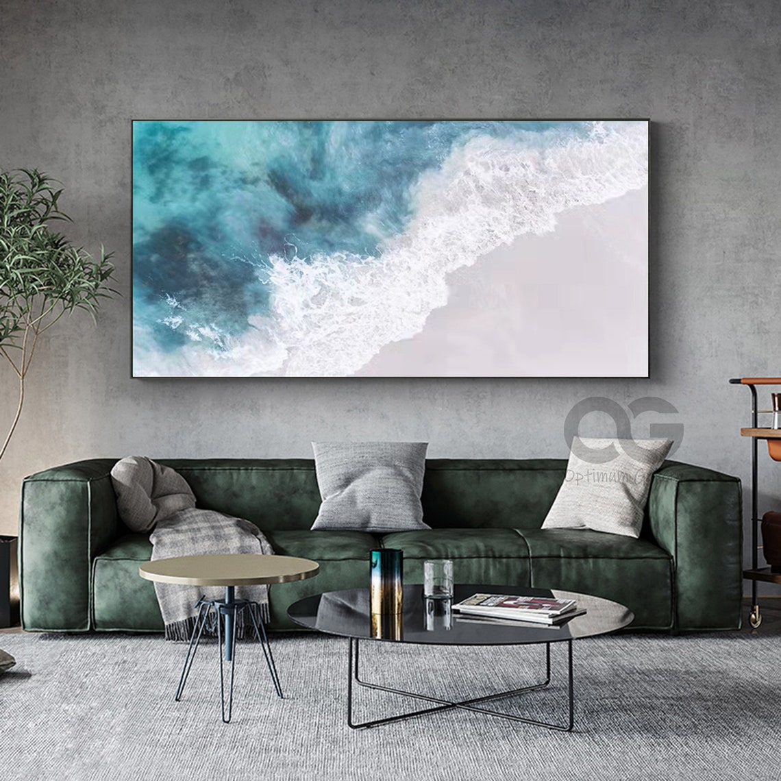 Aerial Turquoise Ocean Wave Crashing White Foam Panoramic Beach Poster - Image 2