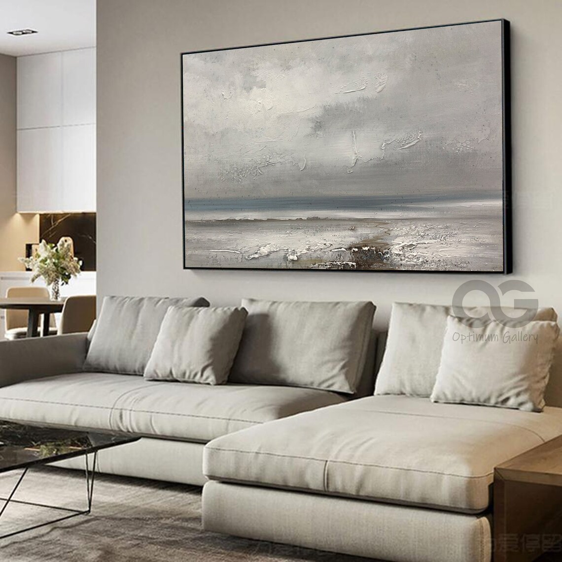 Muted Gray Abstract Beach Seascape Textured Minimalist Painting Wall Art - Image 5