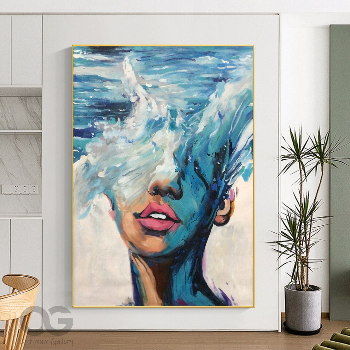 Ocean Wave Woman Face Abstract Blue Sea Painting Surreal Coastal Art Poster - Image 4