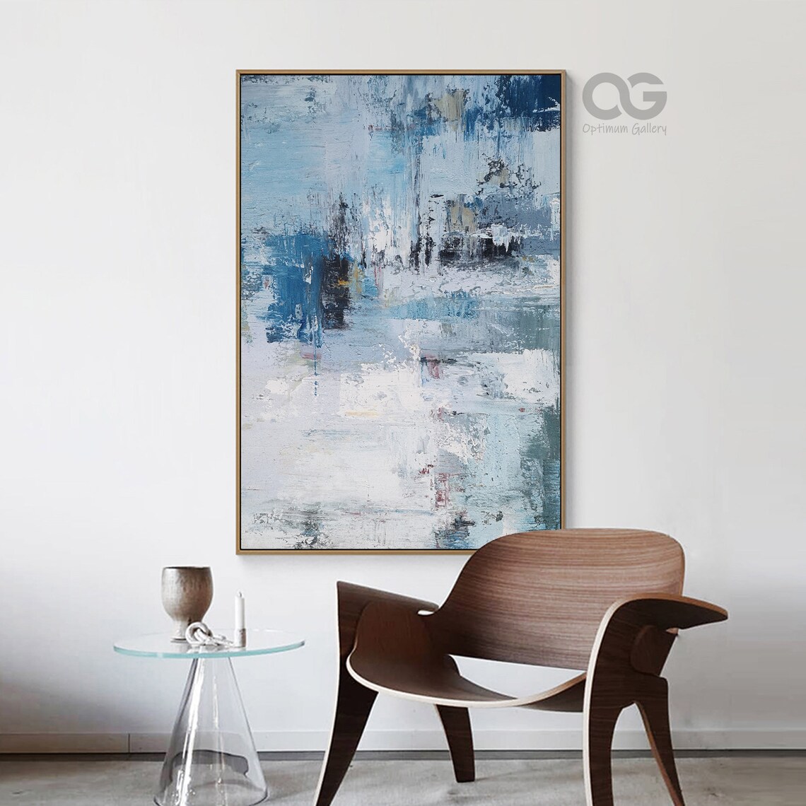 Blue White Distressed Abstract Textured Modern Vertical Painting Poster - Image 2