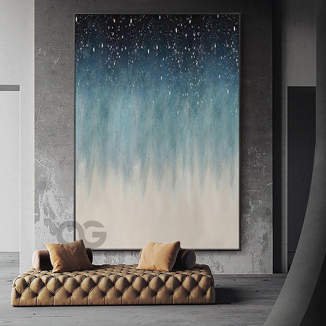 Starry Night Blue to Sandy Beige Wave Foam Vertical Art Poster - Image 5