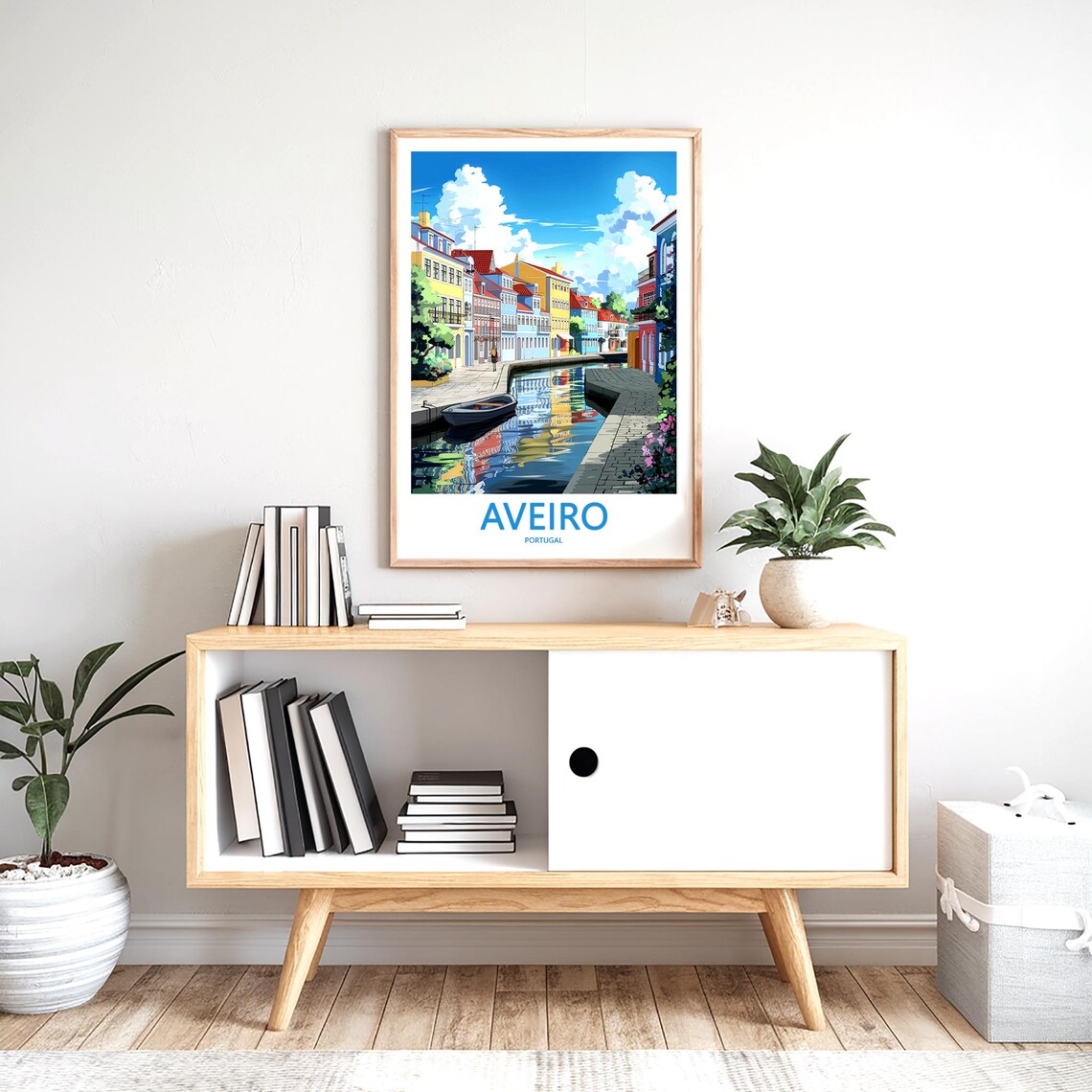 Aveiro Portugal Curved Canal Rowboat Flower Gardens Travel Poster - Image 2