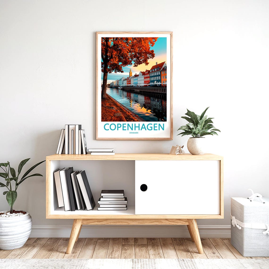 Copenhagen Nyhavn Autumn Trees Sunset Reflection Denmark Travel Poster - Image 2