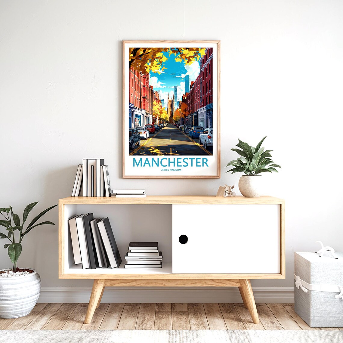 Manchester Autumn Church Street with Parked Cars View Poster - Image 2