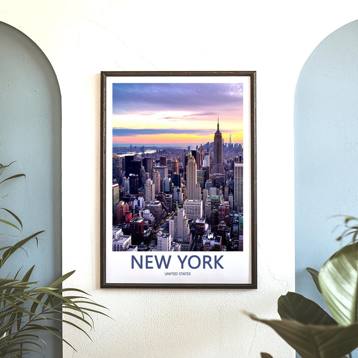 New York Manhattan Sunset Cityscape Skyline Purple Sky Travel Poster - Image 3