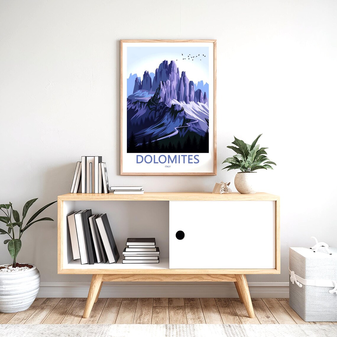 Dolomites Purple Peaks with Snowy Trail Italy Mountain Poster - Image 2