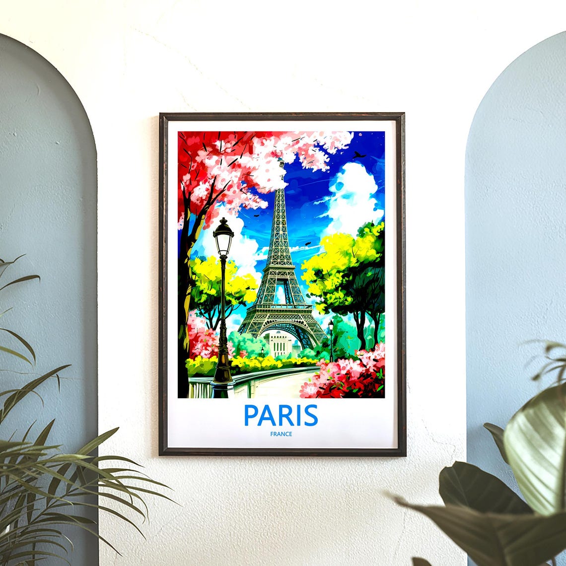 Eiffel Tower Red Blossom Garden Lamppost Spring France Poster - Image 3