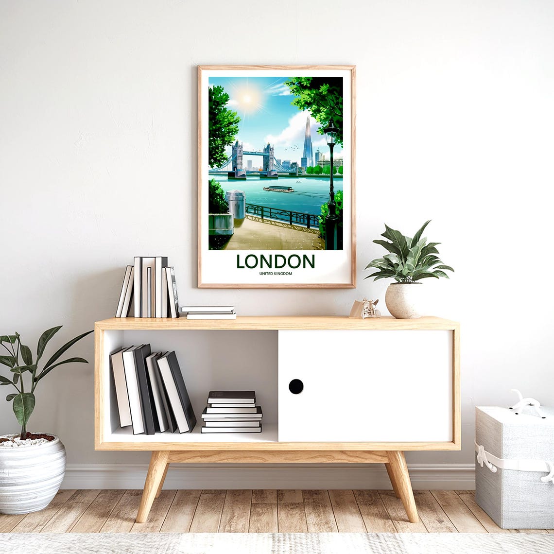 Tower Bridge and The Shard Sunny Promenade Illustration Poster - Image 2