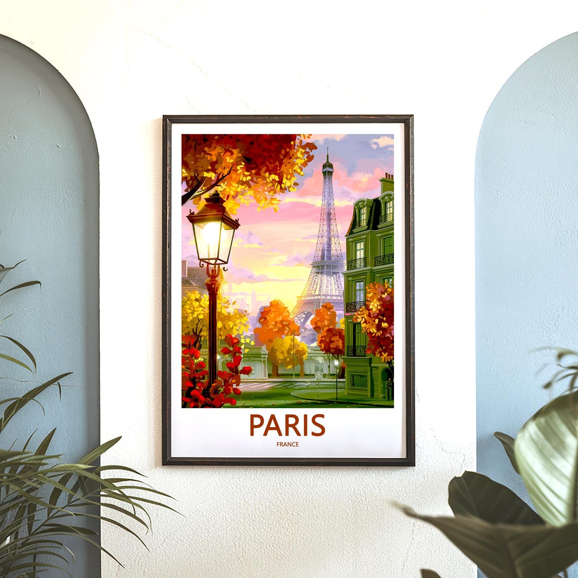 Eiffel Tower Autumn Square Glowing Lamp Sunset Paris France Poster - Image 3
