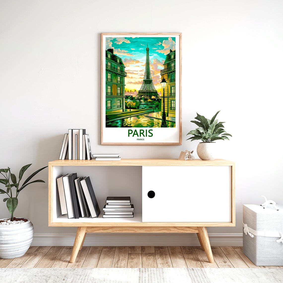 Eiffel Tower Teal Canal Reflection Golden Sunset Modern Poster - Image 2