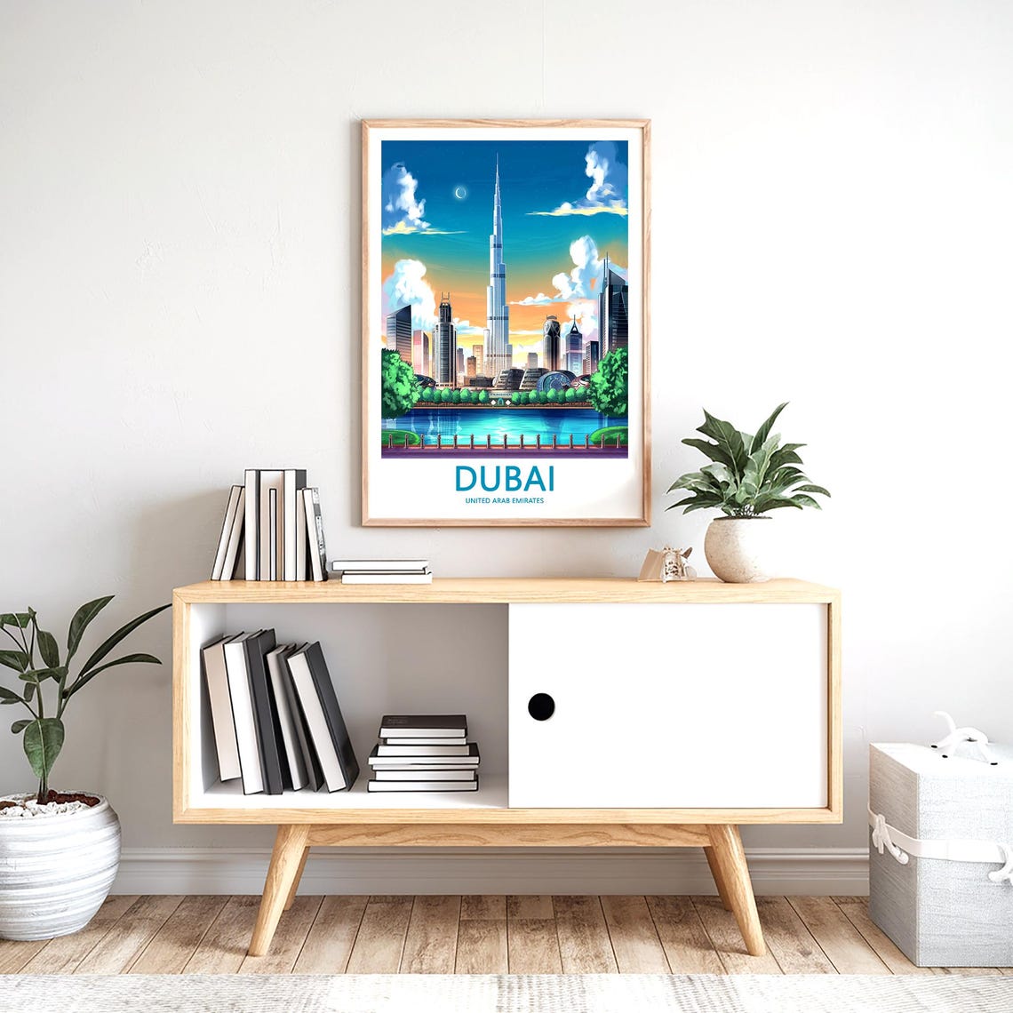 Dubai Skyline Sunset Crescent Moon Over Promenade Travel Poster - Image 2