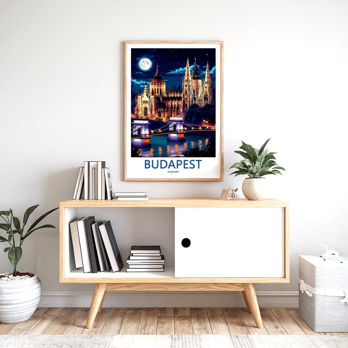 Budapest Hungary Matthias Church Night Chain Bridge Moon Poster - Image 2