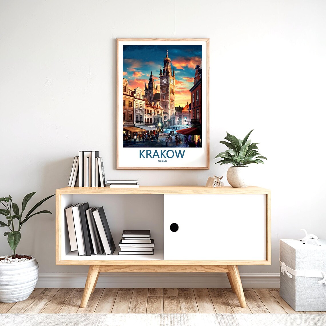 Krakow Town Hall Tower Sunset Over Old Town Square Travel Poster - Image 2