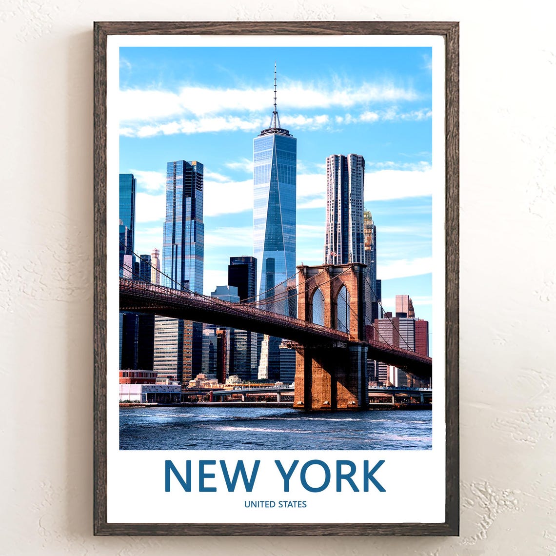 Brooklyn Bridge with One World Trade Center Behind It Poster