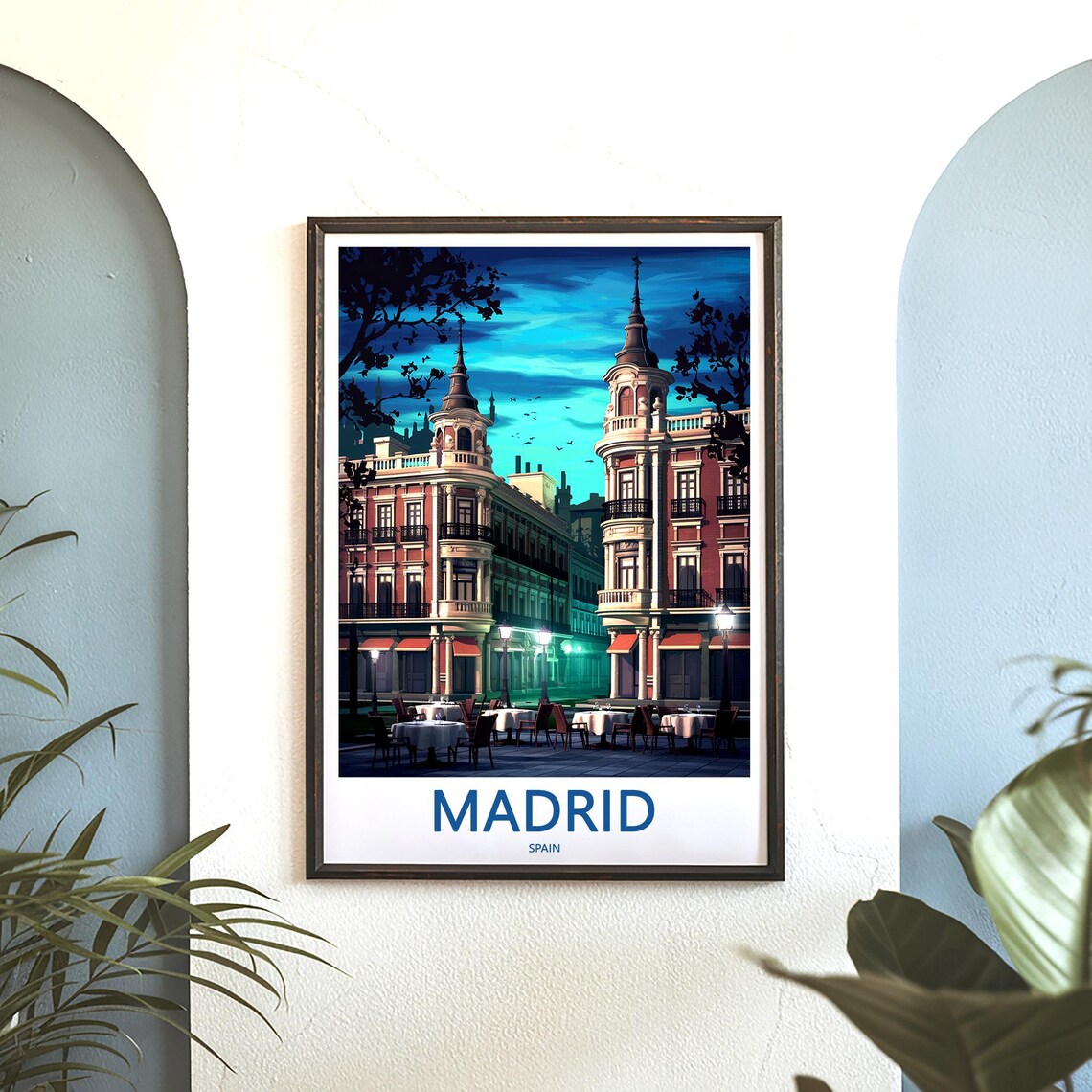 Madrid Night Street Cafe Historic Buildings Illustration Poster - Image 3