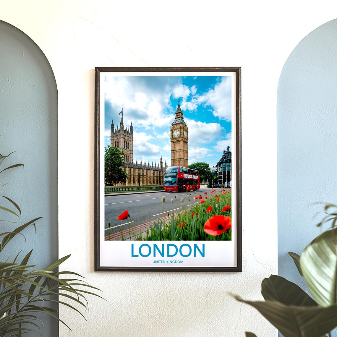 Big Ben Red Double Decker Bus Poppies on a Bright Day Photo Poster - Image 3