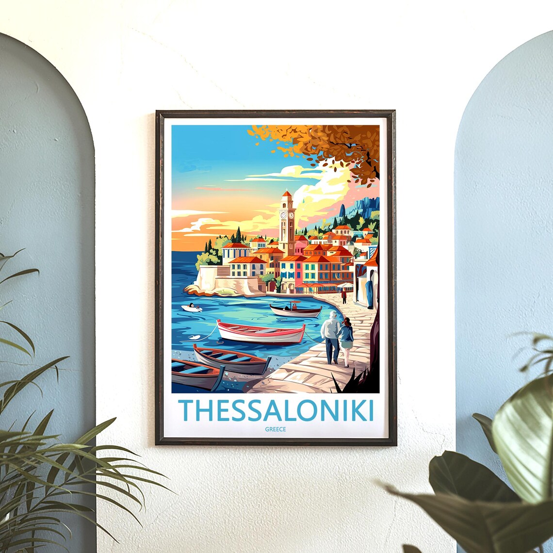 Thessaloniki Greece Seaside Promenade at Sunset Travel Poster - Image 3