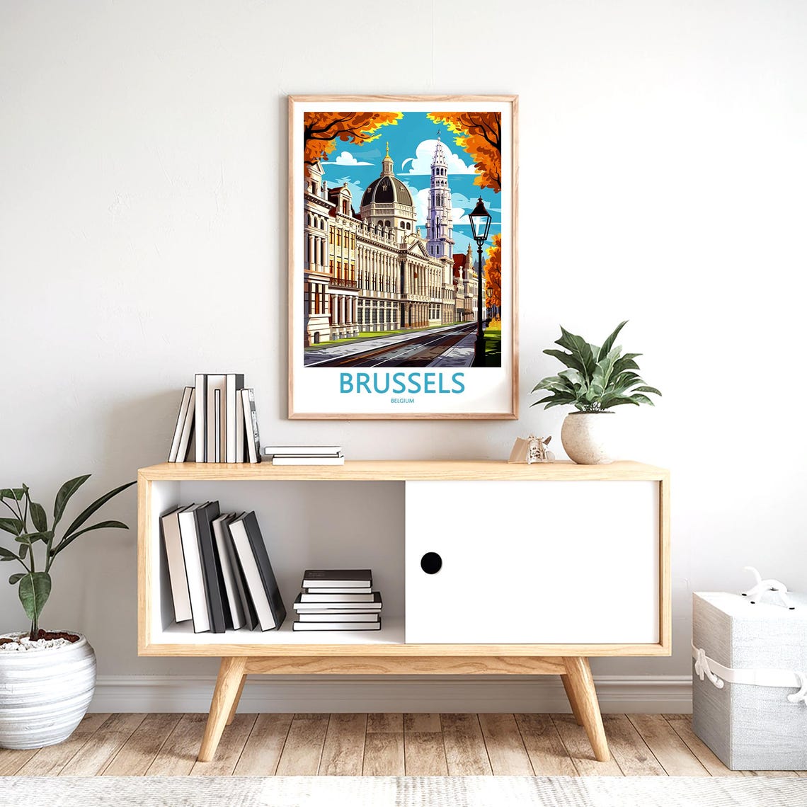Brussels Belgium Cathedral Dome Tram Street Illustration Poster - Image 2