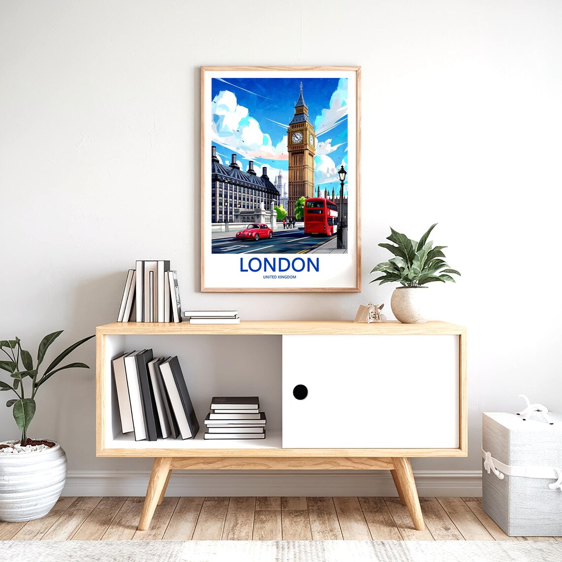 London Big Ben Red Double Decker Bus Busy Street Scene Poster - Image 2