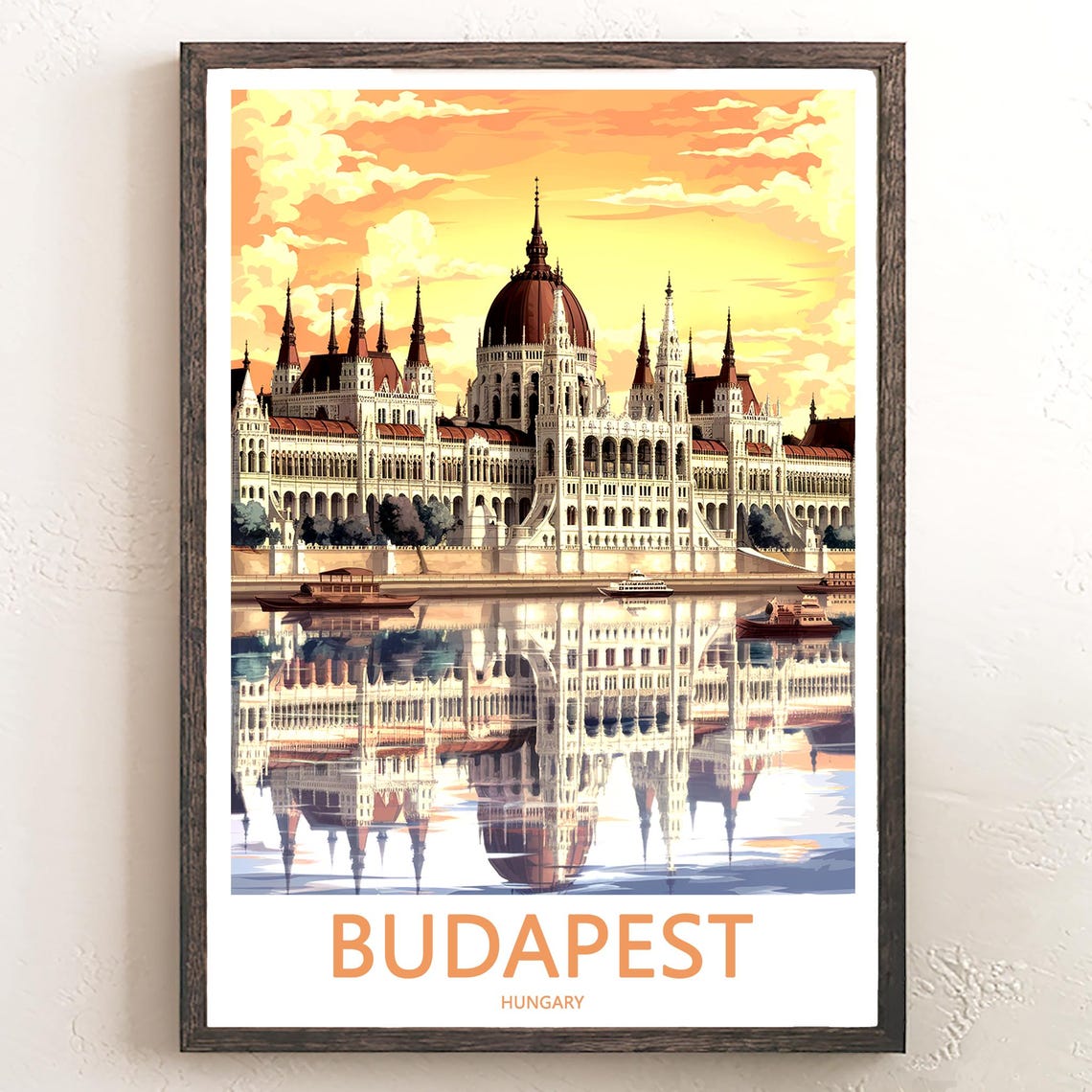 Budapest Hungary Parliament Building Sunset River Reflection Poster