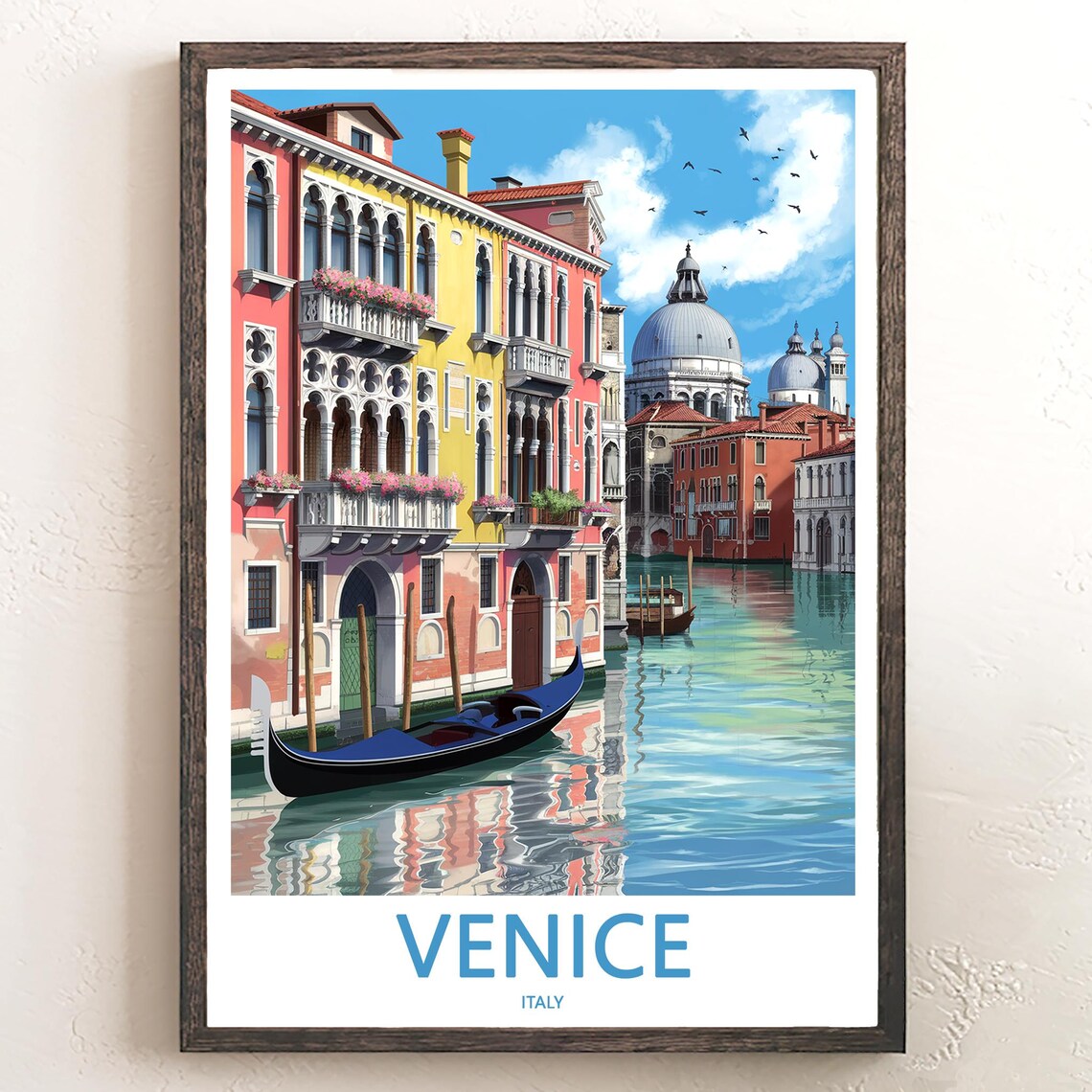 Venice Italy Flower Balcony Canal Gondola Colorful View Poster
