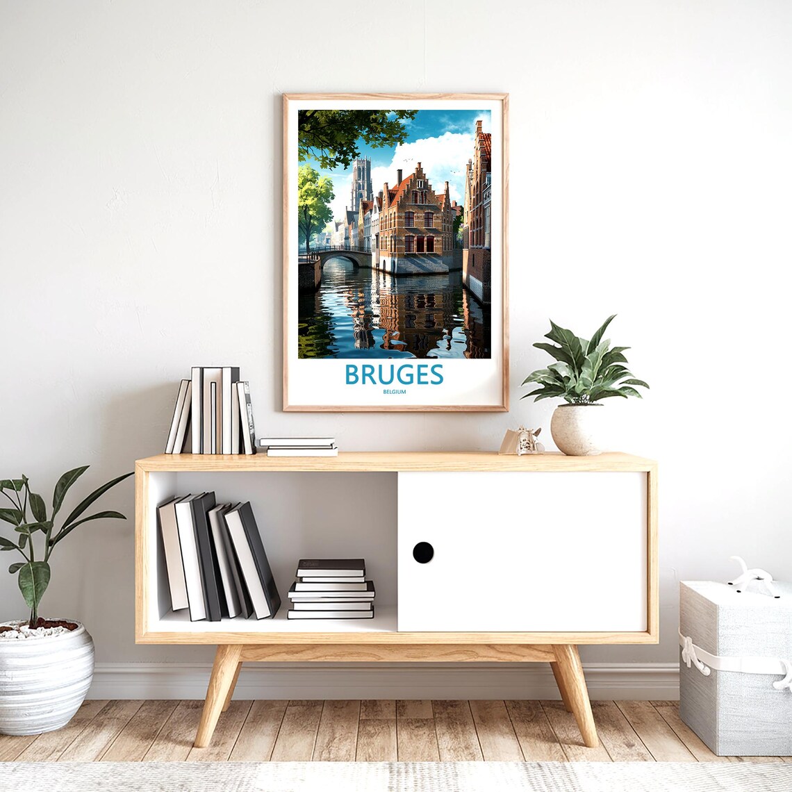 Bruges Morning Canal Reflections and Stone Bridge Travel Poster - Image 2